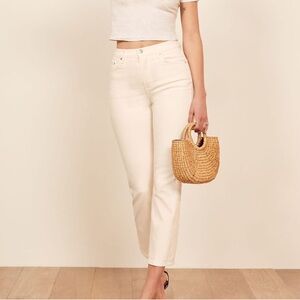 Reformation Liza High Rise Straight Cropped Jeans Ivory